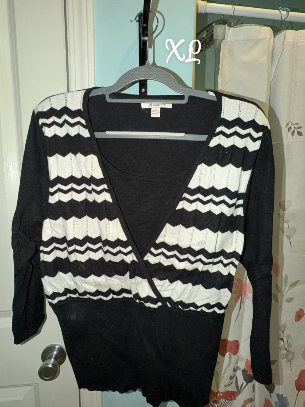 Black & White Chevron V-Neck Wrap Sweater